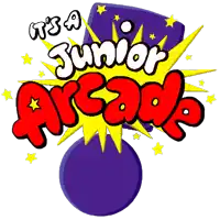 a logo for it 's a junior arcade with a purple ball