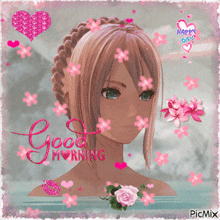 a picture of a girl that says good morning