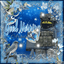 a picture of a robot with the words good morning arad on it