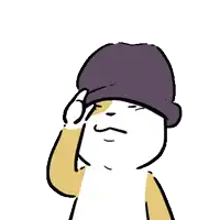 a cartoon character wearing a purple hat scratches his head