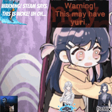 a picture of a girl with a sign that says warning this may have yuri
