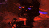 a computer generated image of a monster with a purple and red background