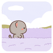 two cartoon cats are standing next to each other in a field of lavender .
