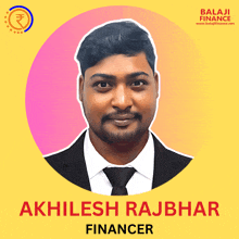 a man in a suit and tie with the name akhilesh rajbhar on the bottom