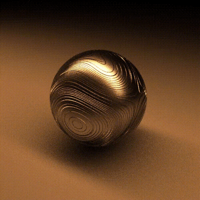 a gold color marble with lines on it and they move and create a more condensed pattern but the ball stays still