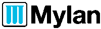 a black and blue logo for mylan with a blue icon