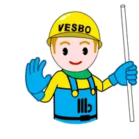 a cartoon drawing of a man wearing a helmet that says vesbo
