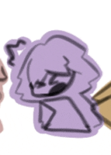 a cartoon drawing of a person with a purple hair and a purple hoodie .