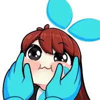 a cartoon drawing of a girl with blue gloves on her hands