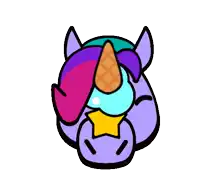 a purple unicorn with an ice cream cone in its eye