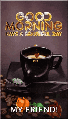 a picture of a cup of coffee with the words good morning have a beautiful day