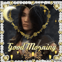 a picture of a woman with the words good morning