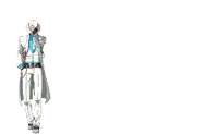 a pixel art drawing of a man in a white suit