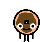 a cartoon drawing of a donut with a face and white eyes .