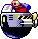 a pixel art drawing of a sonic the hedgehog sitting on top of a robot .