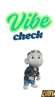 a cartoon character is standing in front of a vibe check logo