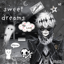a black and white drawing of a man with the words sweet dreams on it