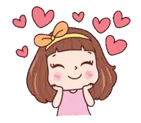 a girl with hearts around her head and a bow on her head