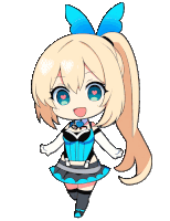 a cartoon drawing of a girl with a blue bow in her hair