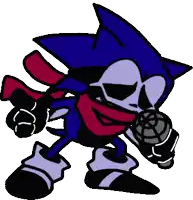 a cartoon of a sonic the hedgehog holding a microphone and wearing sunglasses .