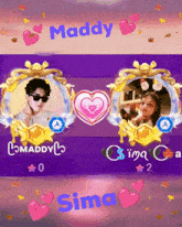 a picture of maddy and sima with hearts and stars around them