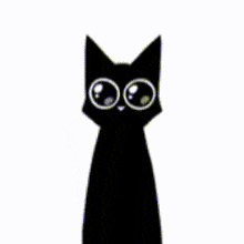 a silhouette of a black cat with big eyes