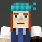 a minecraft character with red hair and a blue checkered hat