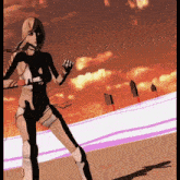 a computer generated image of a woman in a black and white costume