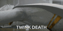 a person laying on their back with the words twink death written on the bottom