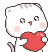 a cartoon cat is holding a heart in its paws .