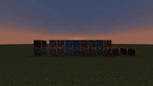 a bunch of minecraft blocks are lined up in a field