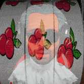 a man wearing sunglasses and headphones is surrounded by cherry images