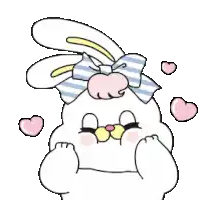 a cartoon rabbit with a bow on its head and hearts around it .