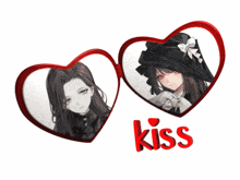 a picture of two anime girls in hearts with the word kiss below them