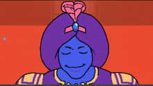 a pixel art drawing of a genie with a purple turban