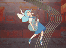 a cartoon of a girl playing a guitar