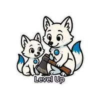 a sticker of two foxes with the words level up on it