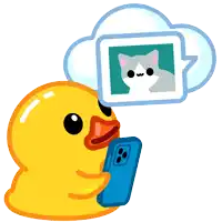 a yellow rubber duck is holding a cell phone with a paper clip attached to its head