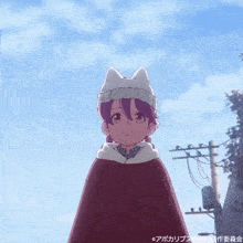 a girl with purple hair is wearing a cat eared hat