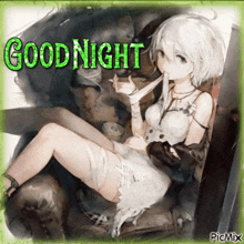 a picture of a girl with the words " good night " written on it