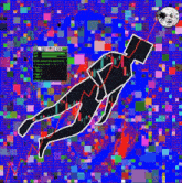 a computer screen shows a silhouette of a man floating in the air