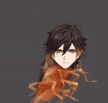 a cartoon character with a cockroach instead of a head is walking .