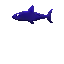 a pixel art of a blue shark flying in the air .