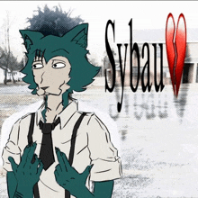a cartoon of a man with a cat 's ears and a tie making a funny face .