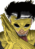 a drawing of a man wearing a yellow mask has the year 2013 on the bottom