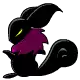 a black squirrel with a purple flower on its head and a purple leaf on its tail .