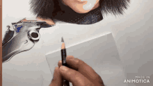 a drawing of a woman 's face is being made in an animated video