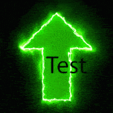 a green arrow with the word test in the middle