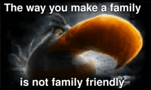 a picture of an angry bird with a caption that says the way you make a family is not family friendly