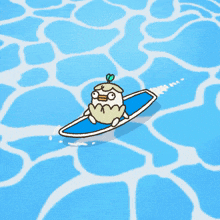 a cartoon drawing of a duck on a surfboard in the water